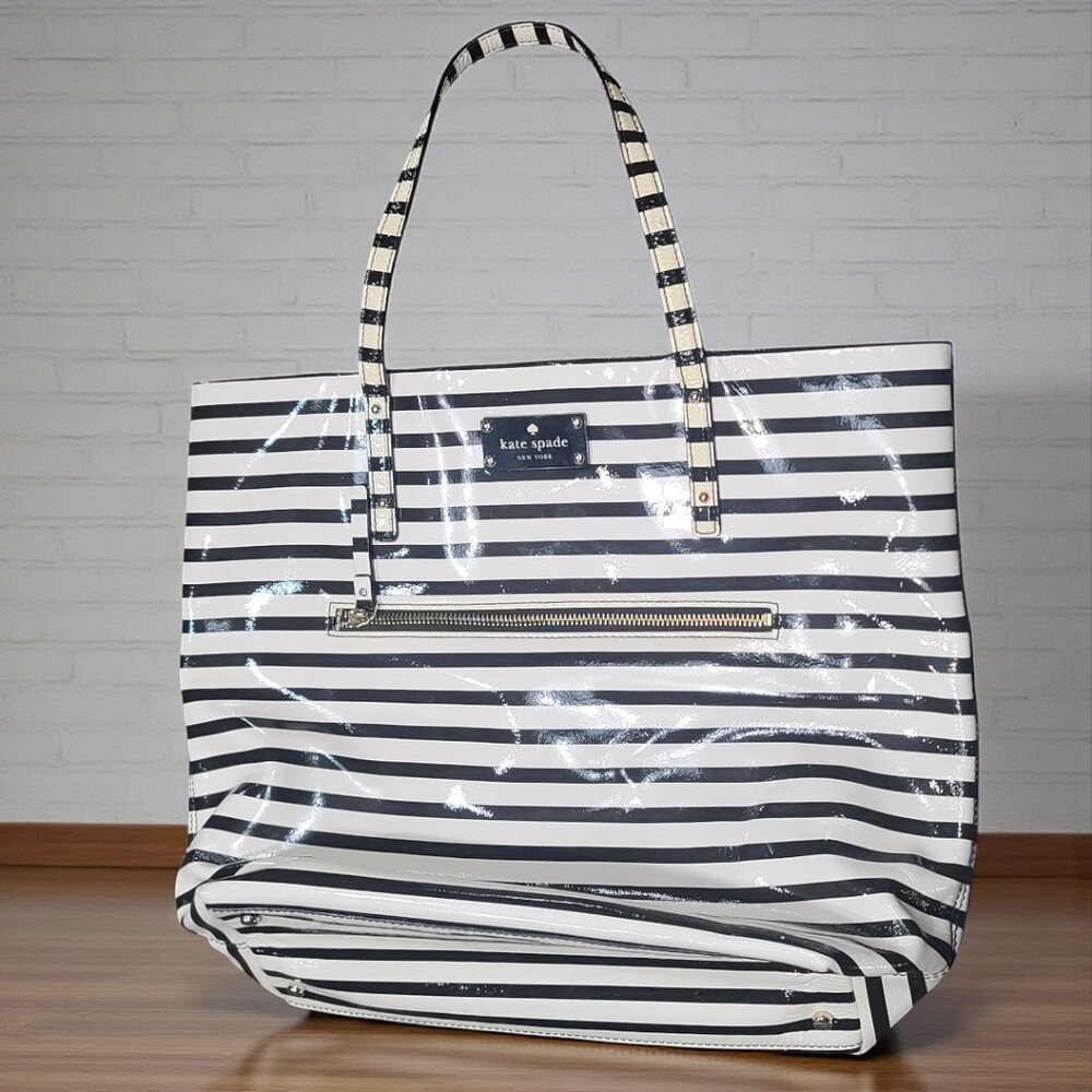 Kate Spade Penn Valley Cream & Brown Stripe Shopper Tote | Classic & Spacious - Picture 6 of 9